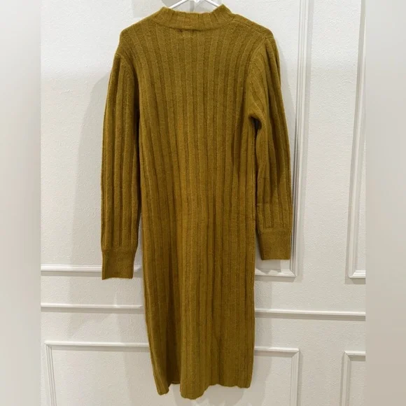 A new day Brown Mustard Ribbed sweater midi dress with Mock Neck Size XS - Picture 3 of 4